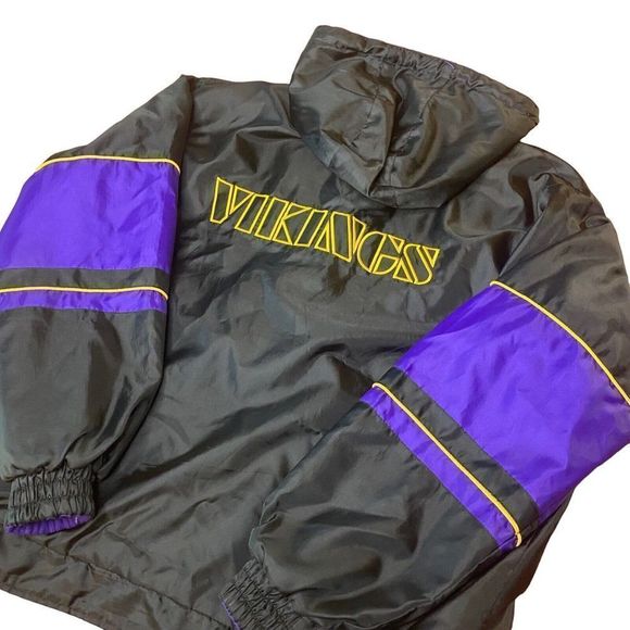 Vintage Minnesota Vikings Jacket Size XL Reversible Hooded Purple Fleece Parka - Picture 2 of 15
